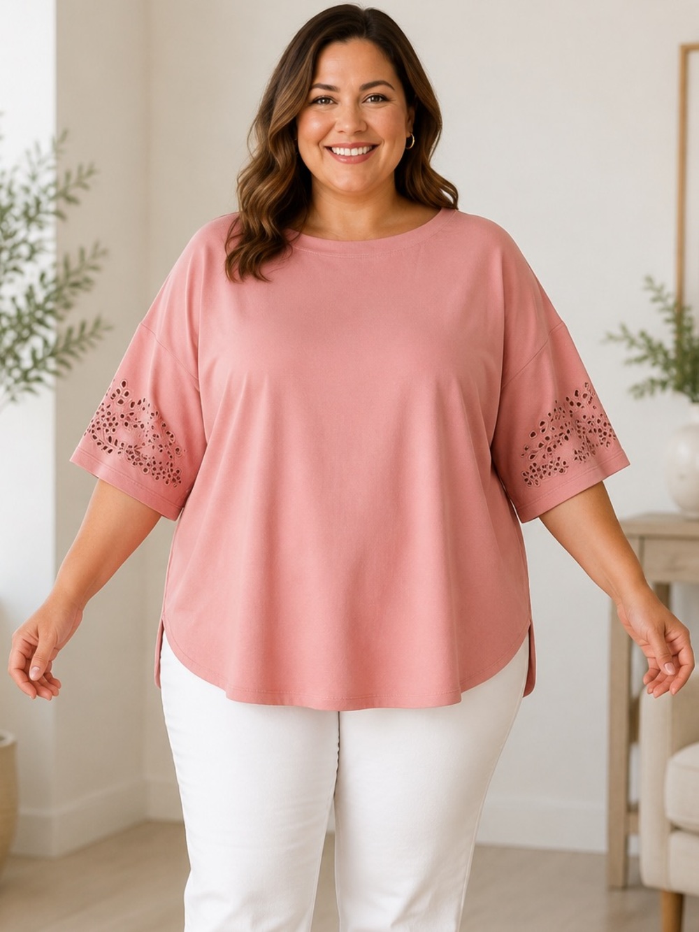 Thread & Supply Rose Pink Eyelet Sleeve Tunic